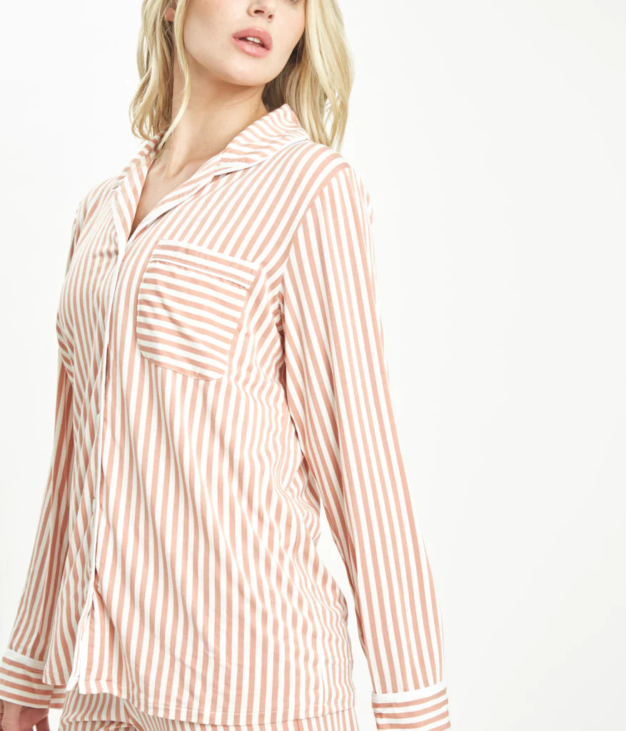 The All-Day Lounge Shirt: Shell Pink Stripe | LIVELY