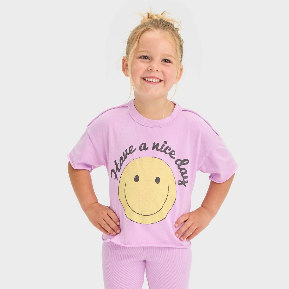 Grayson Mini Toddler Girls' Jersey Knit Smiley Printed T-Shirt - Purple 12M | Target
