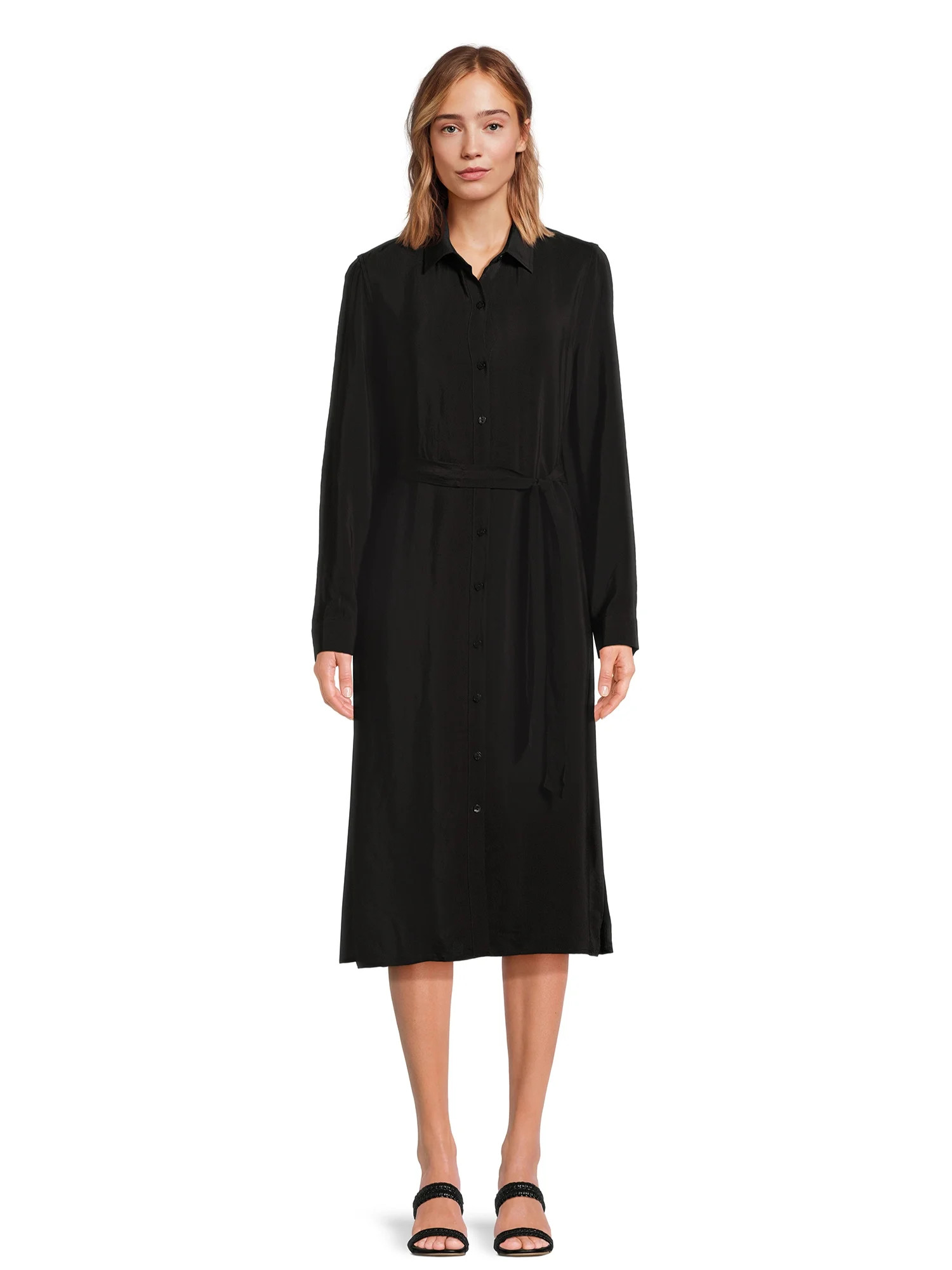Time and Tru Women’s Button Front Shirt Dress with Long Sleeves, Sizes XS-XXXL | Walmart (US)