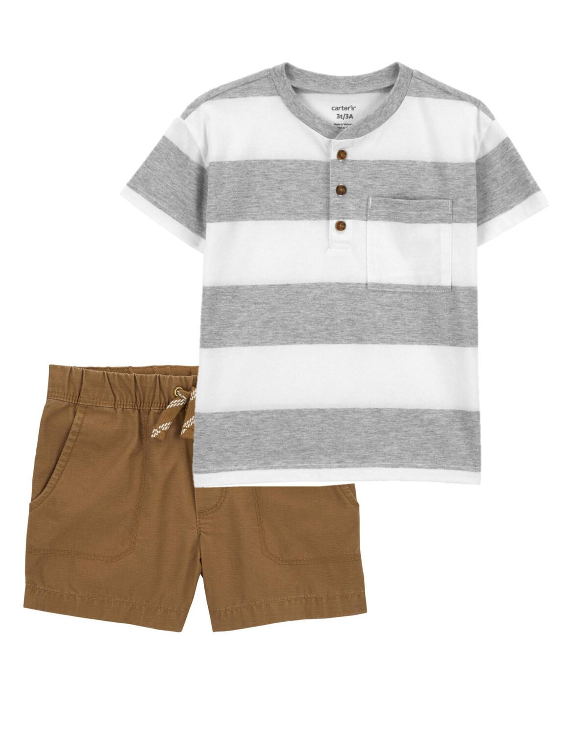 Multi Toddler 2-Piece Striped Jersey Henley & Pull-On Shorts Set | carters.com | Carter's