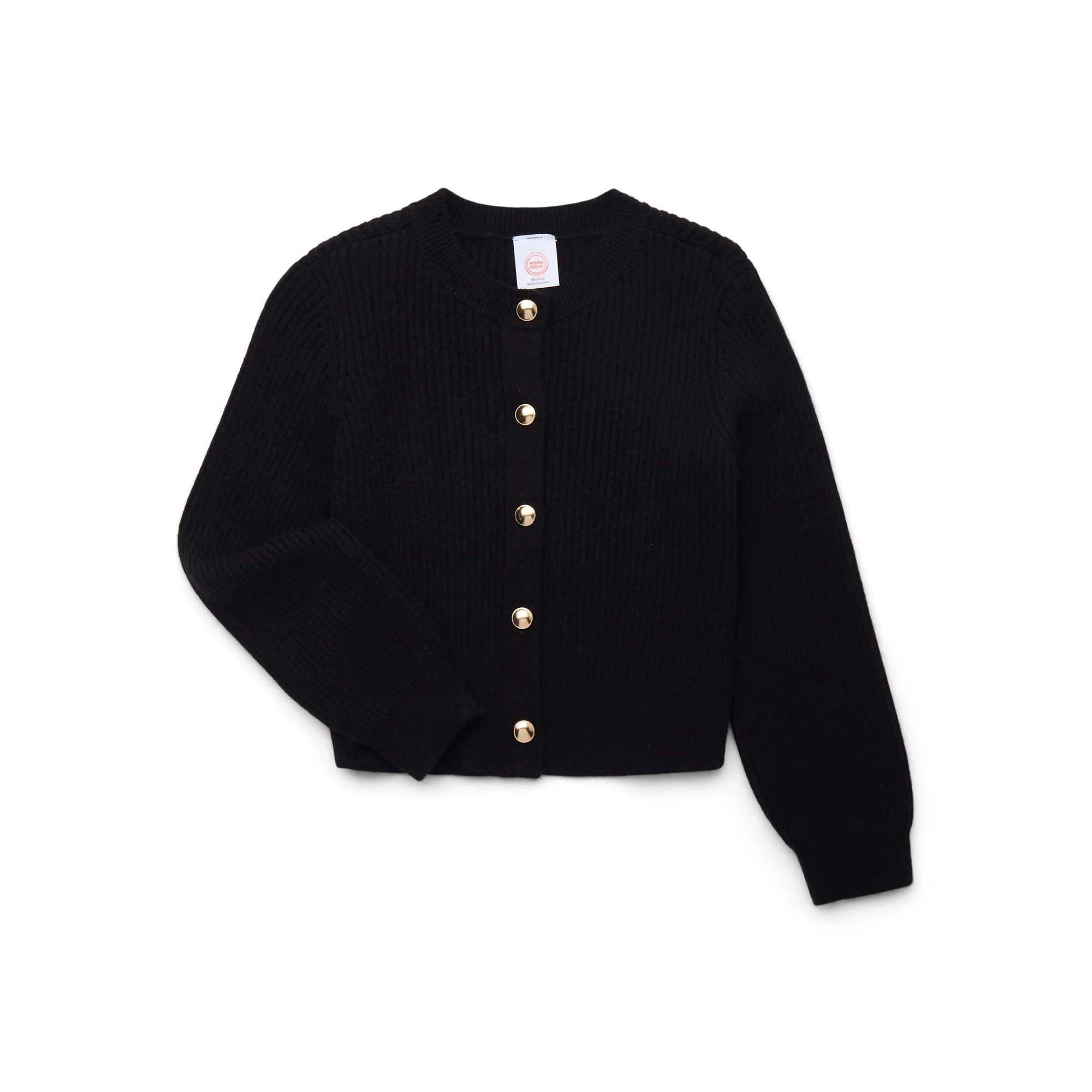 Wonder Nation Girls Ribbed Button Front Cardigan Sweater, Sizes 4-18 & Plus | Walmart (US)