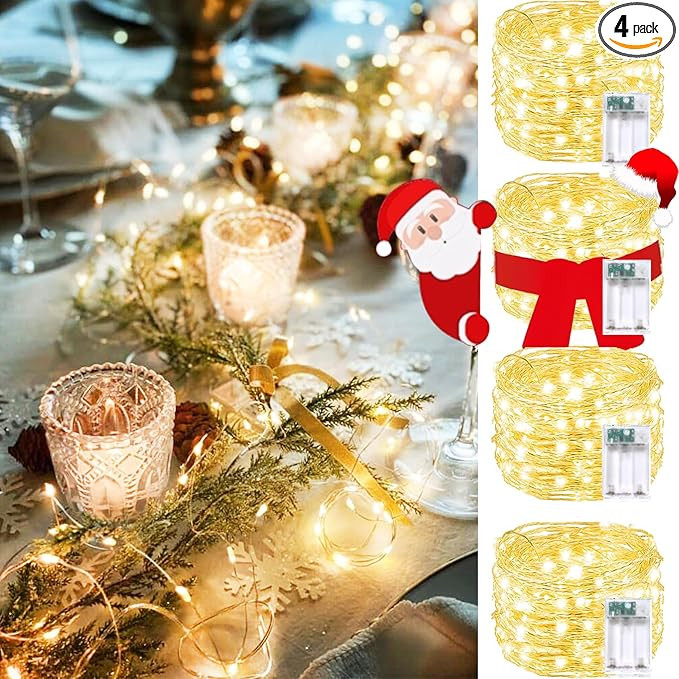 4 Pack 240 LED Christmas Fairy Lights Battery Operated with Timer, 80FT Waterproof Twinkle Lights... | Amazon (US)