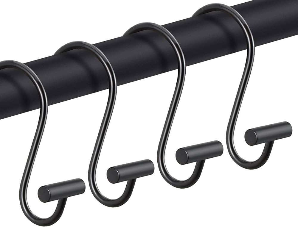 CHICTIE Black Shower Curtain Hooks Rings, Decorative for Bathroom Shower Rods, Set of 12 Premium ... | Amazon (US)