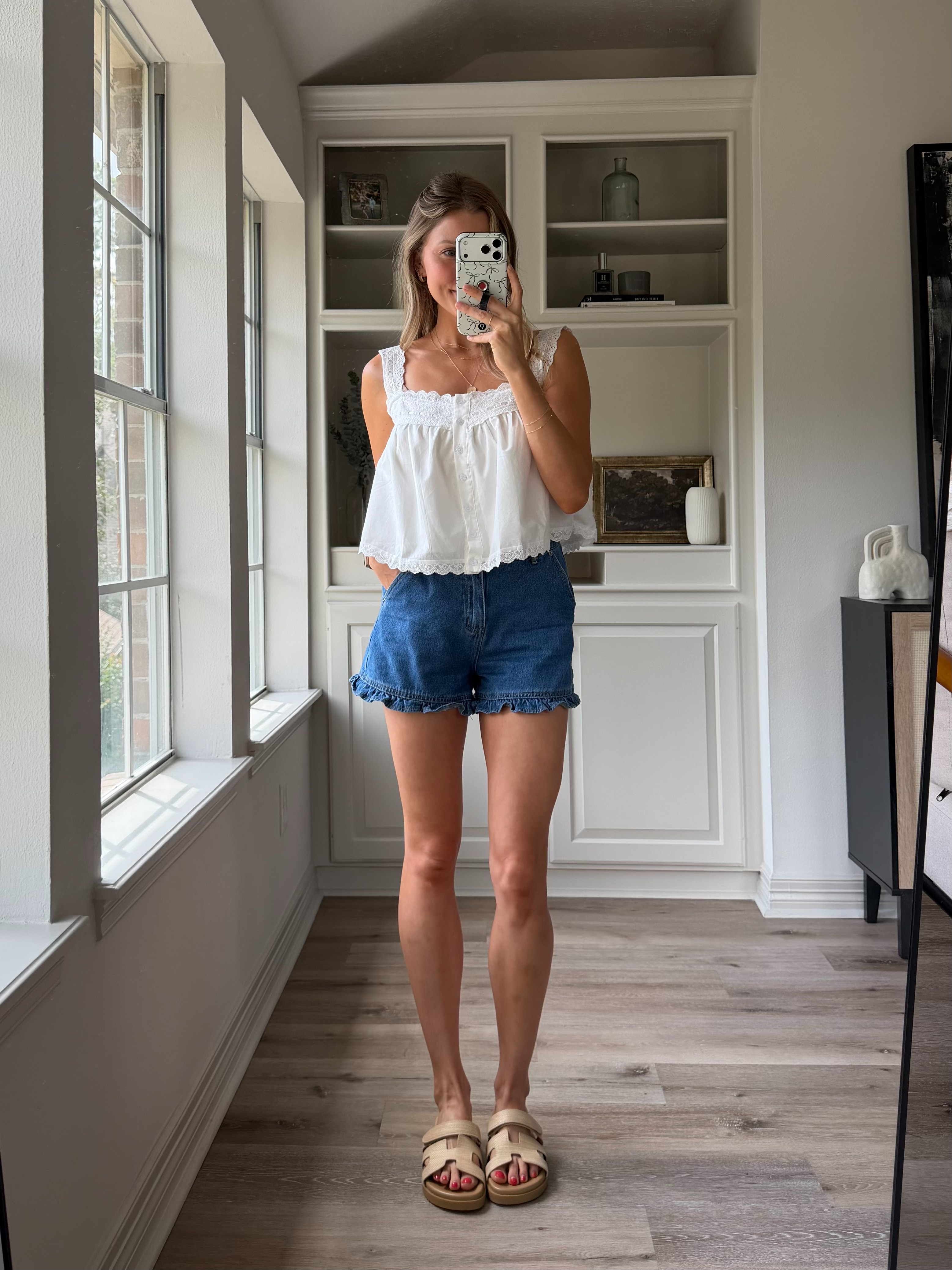 Casual cute summer outfit | small in top + 2 in ruffle denim shorts! 

 #LTKootd