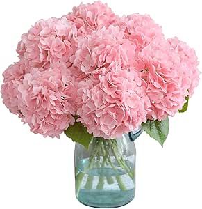 Kisflower 3Pcs Pink Hydrangea Flowers Lifelike Artificial Hydrangea Fake Hydrangeas Large Real To... | Amazon (US)