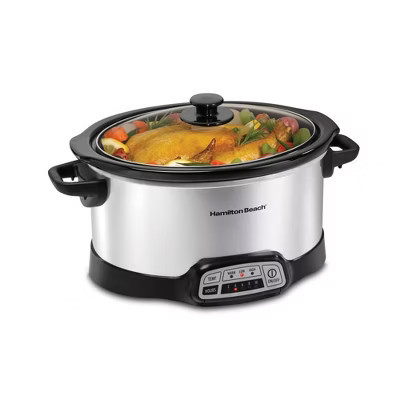 Hamilton Beach Programmable Slow Cooker - Silver - 33463: 6 Qt Stoneware Pot, 8 Settings, Stay-Cool Handles, 1-Year Warranty | Target