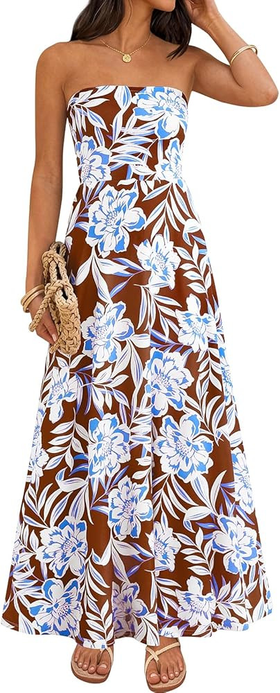 PRETTYGARDEN Sleeveless Floral Summer Maxi Dresses for Women 2026 Tube Top Flowy Long Dress Tropi... | Amazon (US)