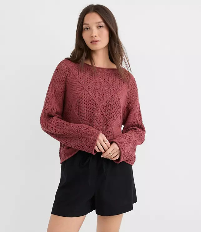 Petite Patchwork Pointelle Sweater | LOFT