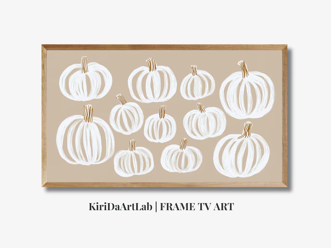 White Pumpkin Watercolour Painting, Neutral Fall Pumpkins Halloween Frame TV Art, Neutral Autumn ... | Etsy (US)