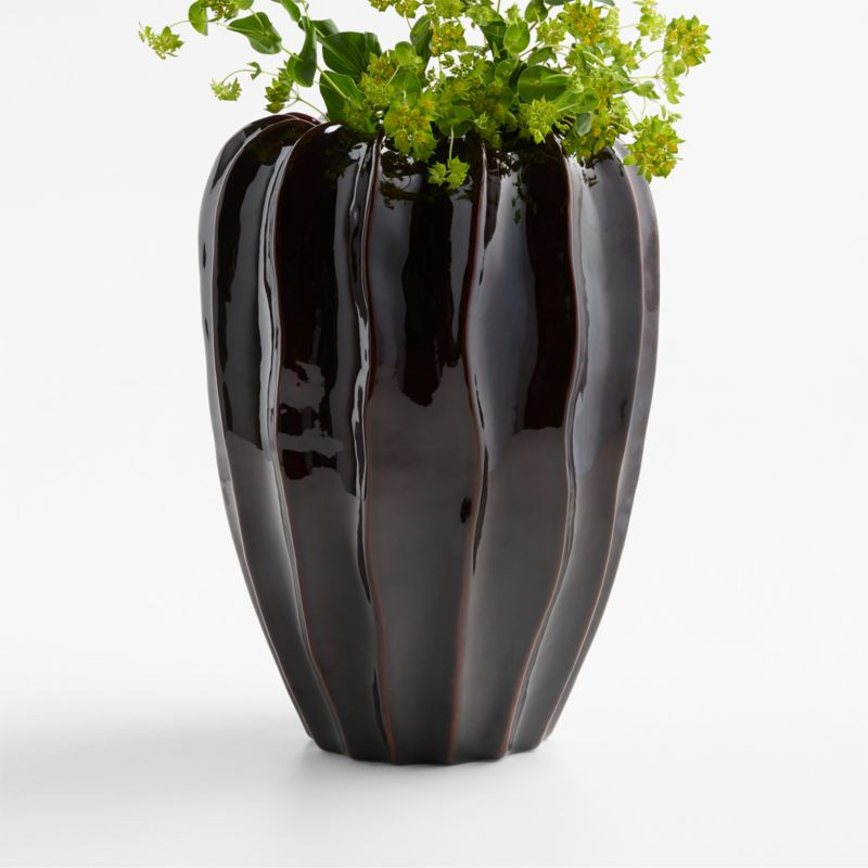Cross Court Brown Ceramic Vase 15" by Venus Williams | Crate & Barrel