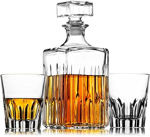 Godinger Whiskey Decanter and 2 Whiskey Glasses Bar Set, Italian Made Decanter for Liquor Scotch Bou | Amazon (US)