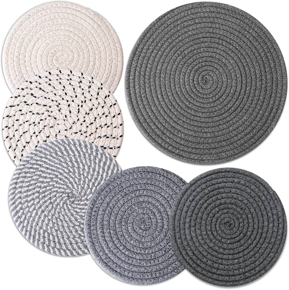Trivets for Hot Dishes, 6 Pieces Pot Holders for Kitchen, 100% Cotton Woven Hot Pads for Kitchen,... | Amazon (US)