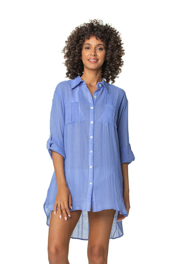 RELAXED SHIRT DRESS-BLUE PERIWINKLE | Helen Jon