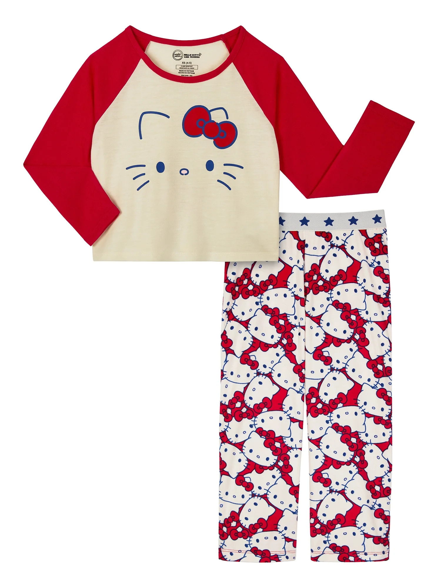 Wonder Nation x Hello Kitty Girls Long Sleeve Top and Sleep Pant Pajama Set, 2-Piece, Sizes 4-18 | Walmart (US)