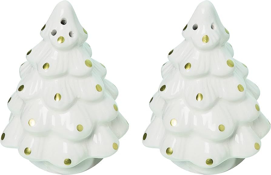 Elegant White Christmas Tree Salt and Pepper Shaker Set with Gold Accents, 3 Inches High | Amazon (US)