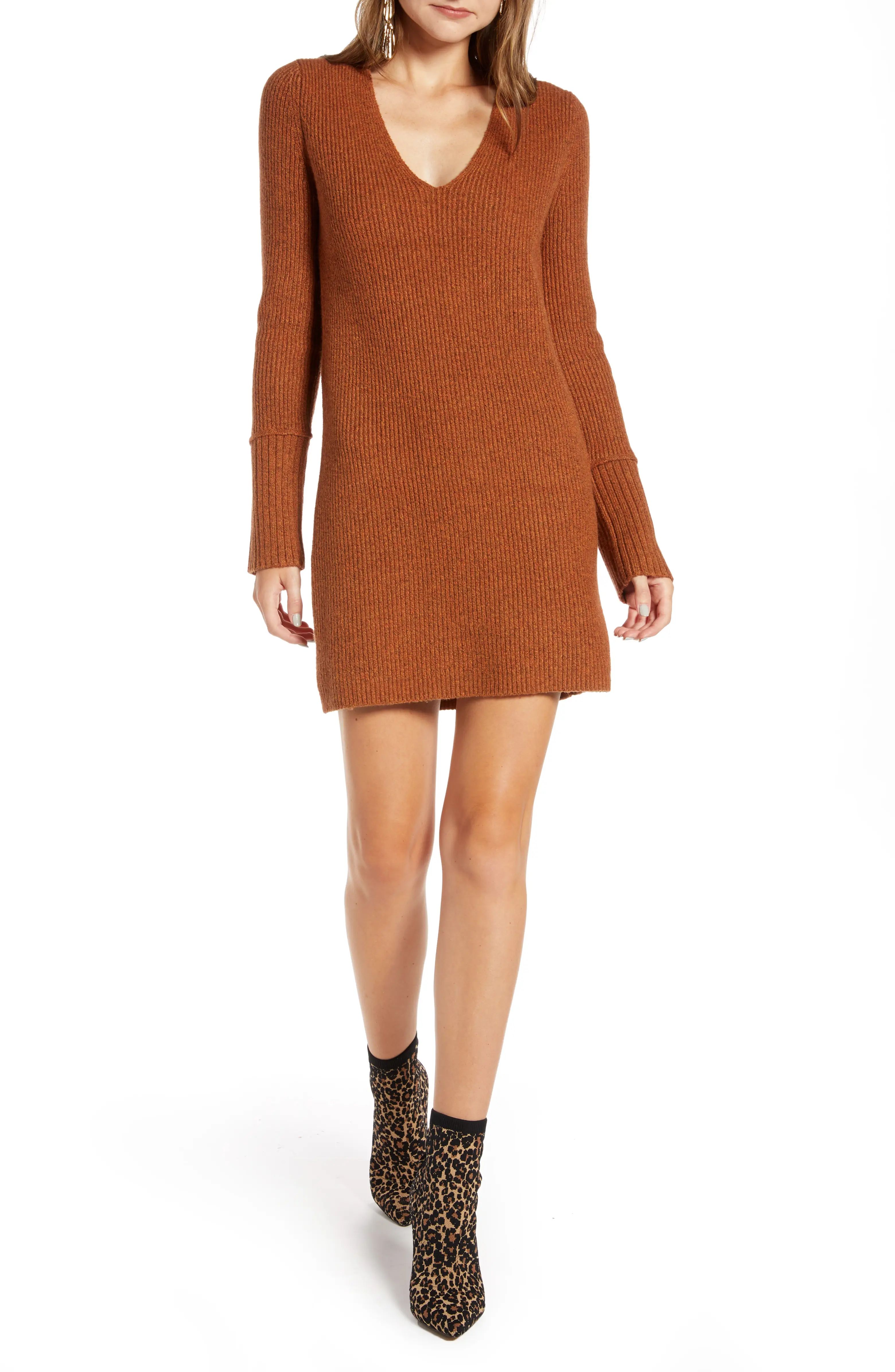 Fitted Long Sleeve Tunic Sweater Dress | Nordstrom