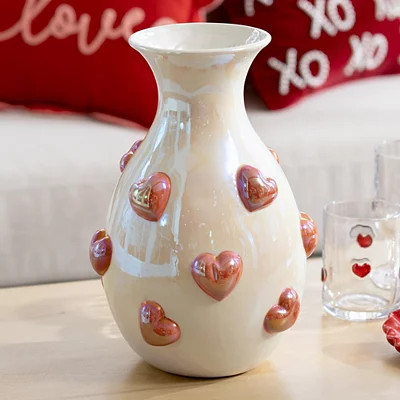 Ceramic Pink Heart Vase, White, 12.7H x 8.7 | Kirkland's Home | Kirklands