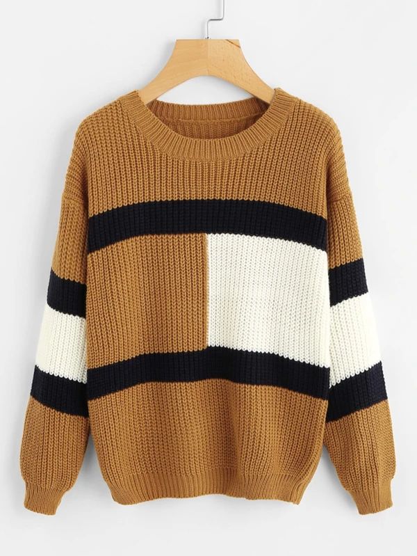 Drop Shoulder Color Block Knit Sweater | SHEIN