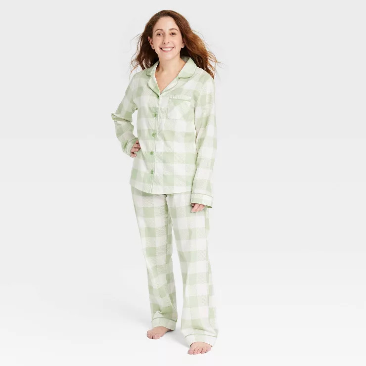 Women's Spring Plaid Matching Family Pajama Set - Green | Target