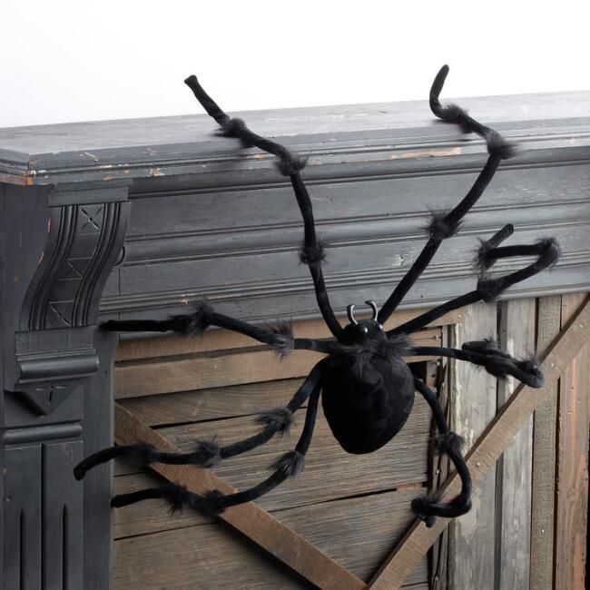 Large Black Faux Velvet Spider Halloween Decor | World Market