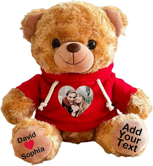 Personalized Bear Stuffed Animal with Picture Text Date, 11 Inch Customized Teddy Bear Plush Toys... | Amazon (US)