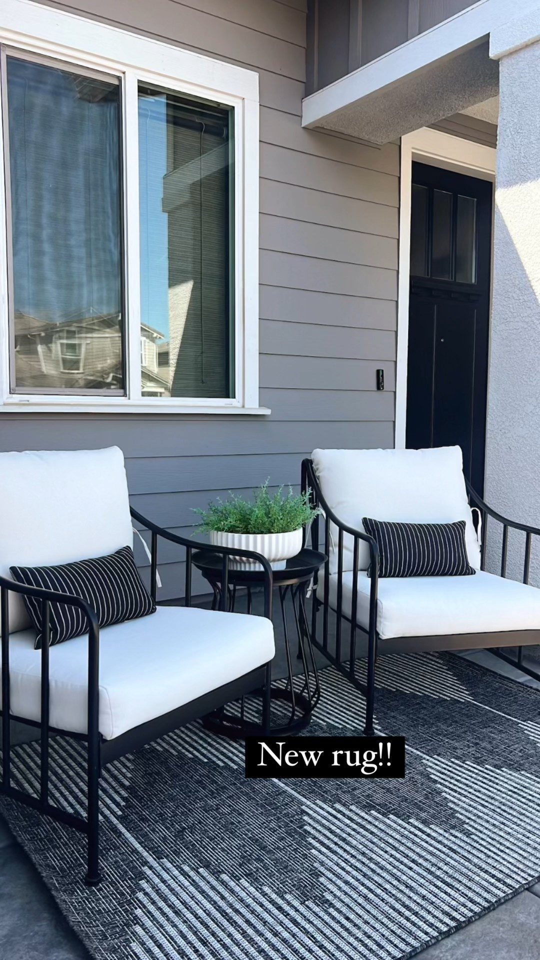 The perfect patio set with powder-coated frame and quality texture cushions! Black and white outdoor patio set, 3 piece patio set,, outdoor rug

#LTKHome #LTKSaleAlert #LTKSeasonal