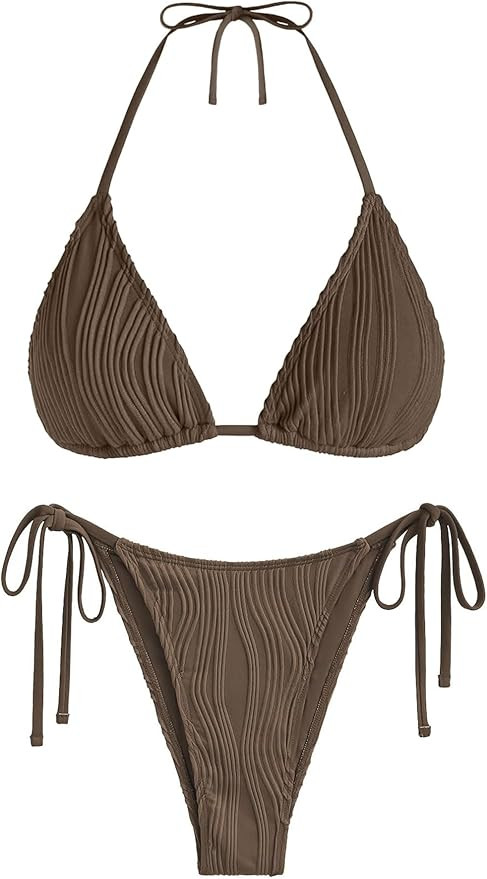 ZAFUL Triangle Bikini for Women 2 Piece Halter Bikini Sets Sexy High Cut Bathing Suit Side Tie Wa... | Amazon (US)
