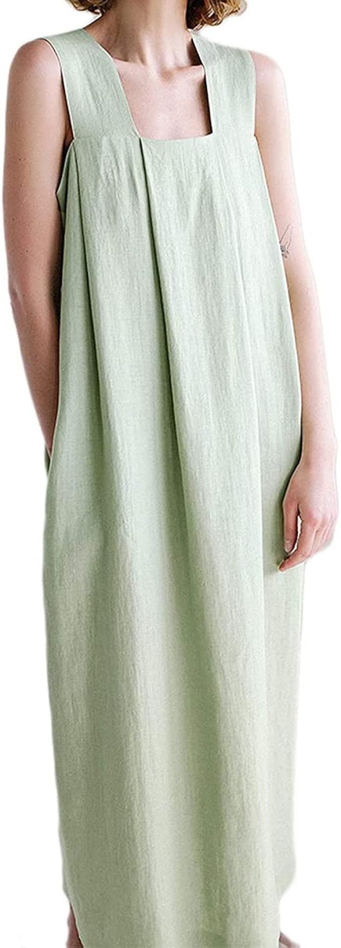 YIYUE Women's Linen Dresses Short Sleeved Spring Summer Linen Soft Loose Dress Plus Size Dress | Amazon (US)