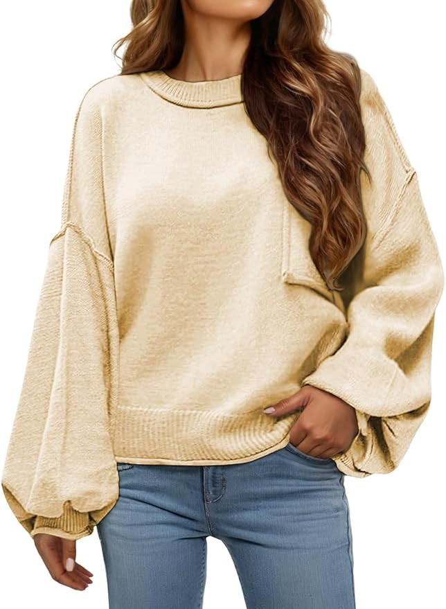 Dokotoo Women's Sweater 2025 Fall Winter Long Sleeve Casual Tops Ribbed Hem Knitwear Lantern Pull... | Amazon (US)