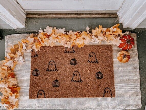 Ghost and Pumpkin doormat welcome pumpkin ghost doormat  | Etsy | Etsy (US)