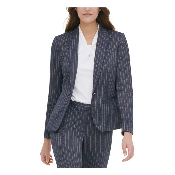 TOMMY HILFIGER Womens Navy Striped Wear To Work Jacket  Size 12 | Walmart (US)