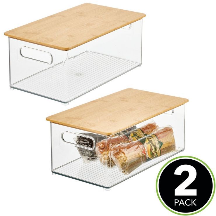 mDesign Plastic Kitchen Food Storage Bin with Lid - Clear/Bamboo Lid | Target