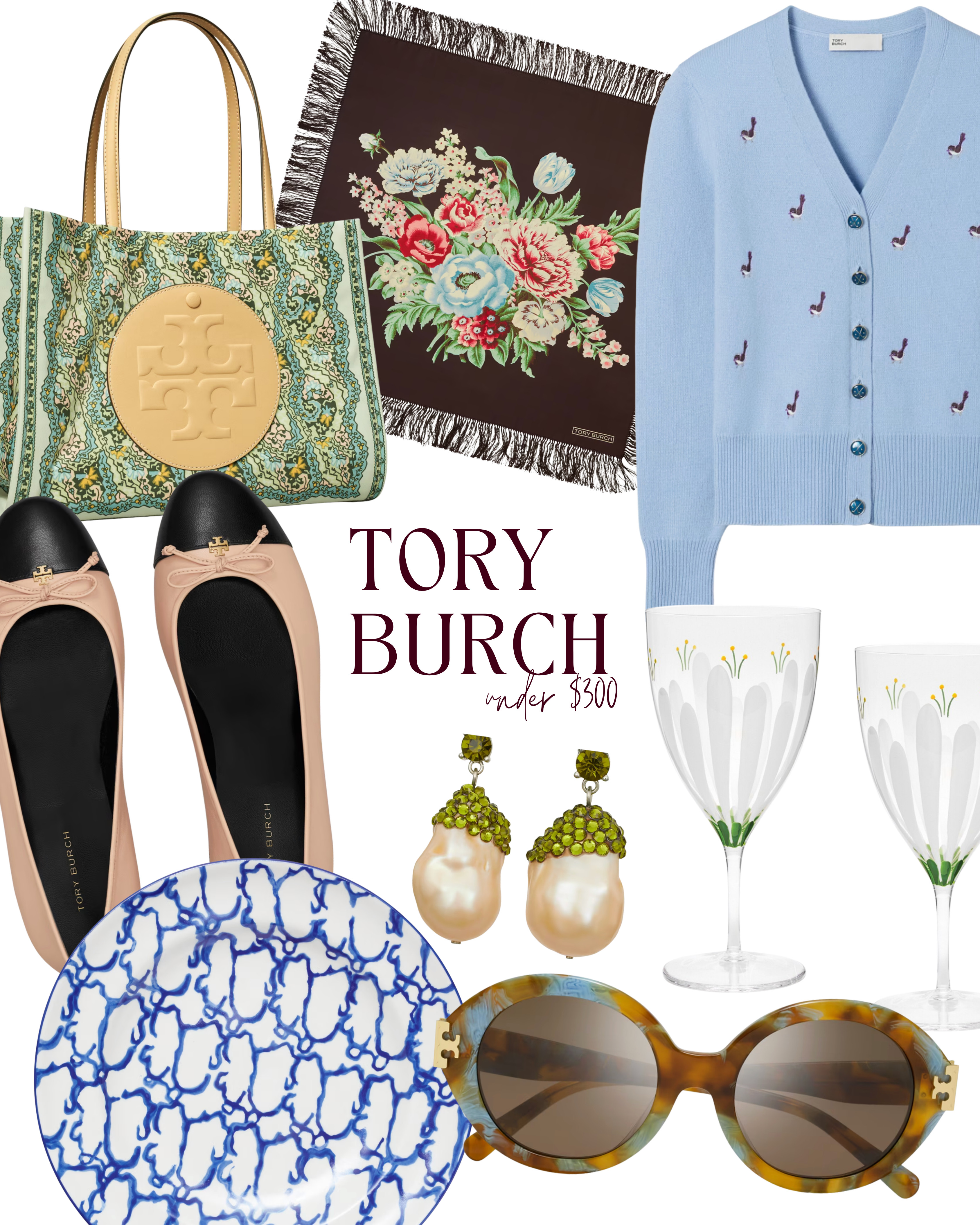 Tory Burch under $300

[bird cashmere cardigan, oval-shaped sunglasses, Pavé Necklace, floral silk scarf, Crystal and Pearl Drop Earrings, hand-painted Spongeware, Spring Meadow Water Glass, classic ballet flat, cap toe shoe]  

 #LTKSeasonal #LTKSaleAlert