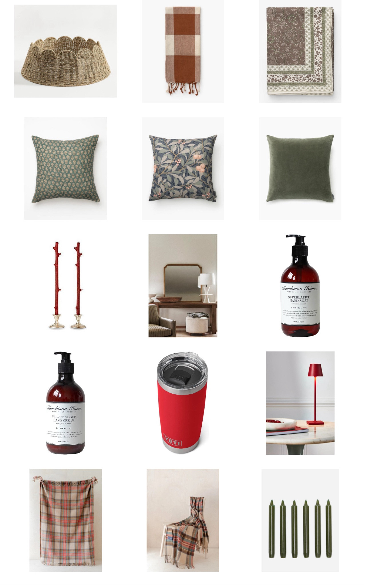 Some of my favorite holiday home accessories that also make amazing gifts. I could not be more obsessed with my yeti tumbler. It keeps beverages piping hot for hours. The hand soap and lotion is a favorite I’ve owned for years and makes a beautiful gift set. I’ve refilled them many times over. It’s no secret I love green and these throw pillows add the perfect dash of deep green without overcommitting. The battery operated lamps are so amazing on a holiday dinner table to provide the perfect ambiance and glow  Last, these wool throws I often gift to clients and are both beautiful quality and add the perfect dash of plaid! 

#LTKGiftGuide #LTKhome #LTKCyberWeek