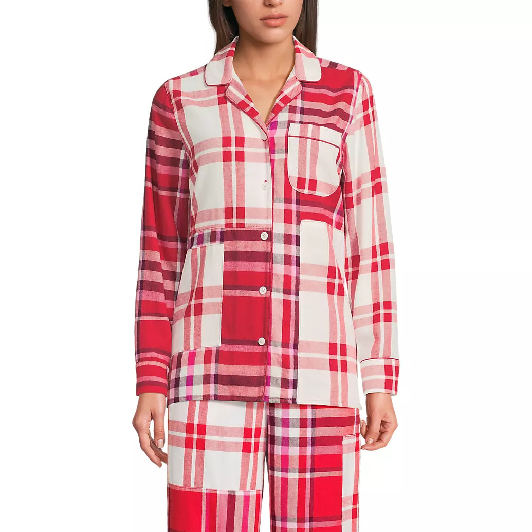 Women's Long Sleeve Flannel Patchwork Pajama Top | Lands' End (US)
