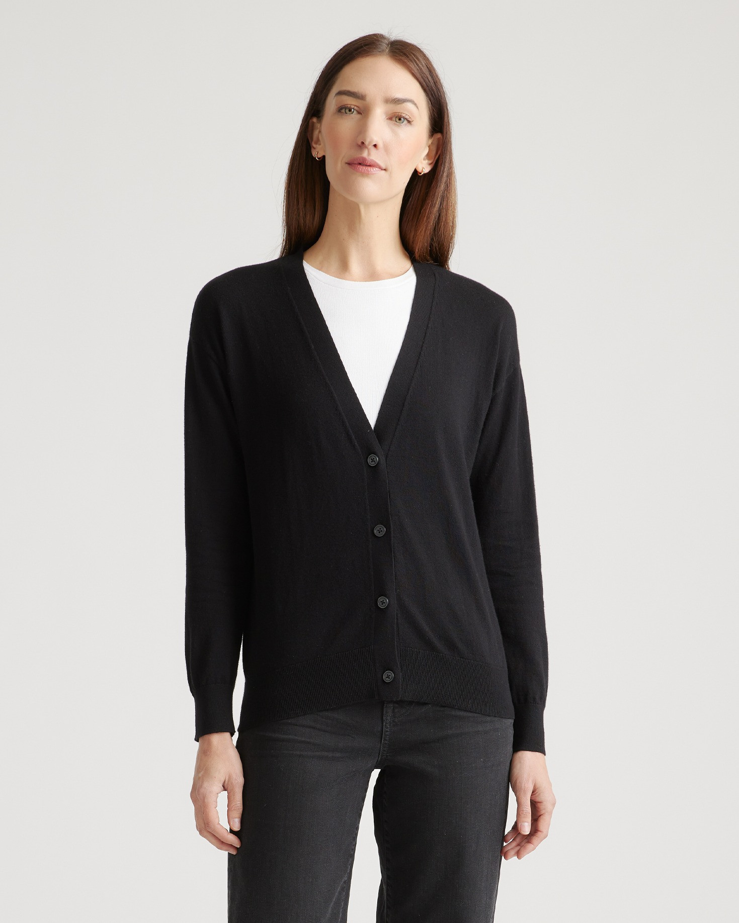 Quince | Women's Lightweight Cotton Cashmere Cardigan Sweater in Black, Size Medium, Organic Cotton | Quince