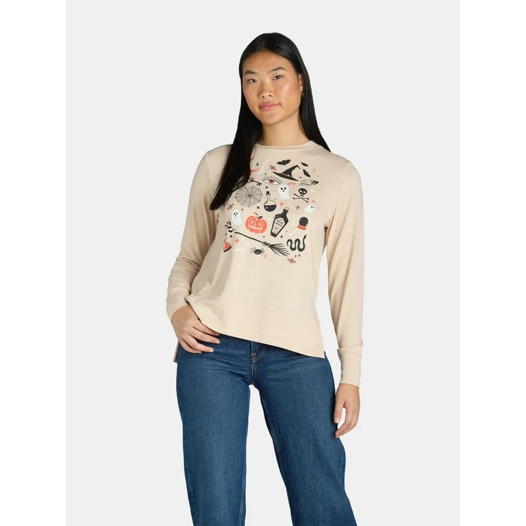 Positivitees Women’s Halloween Hacci Knit Sweatshirt with Long Sleeves, Sizes S-XXXL | Walmart (US)