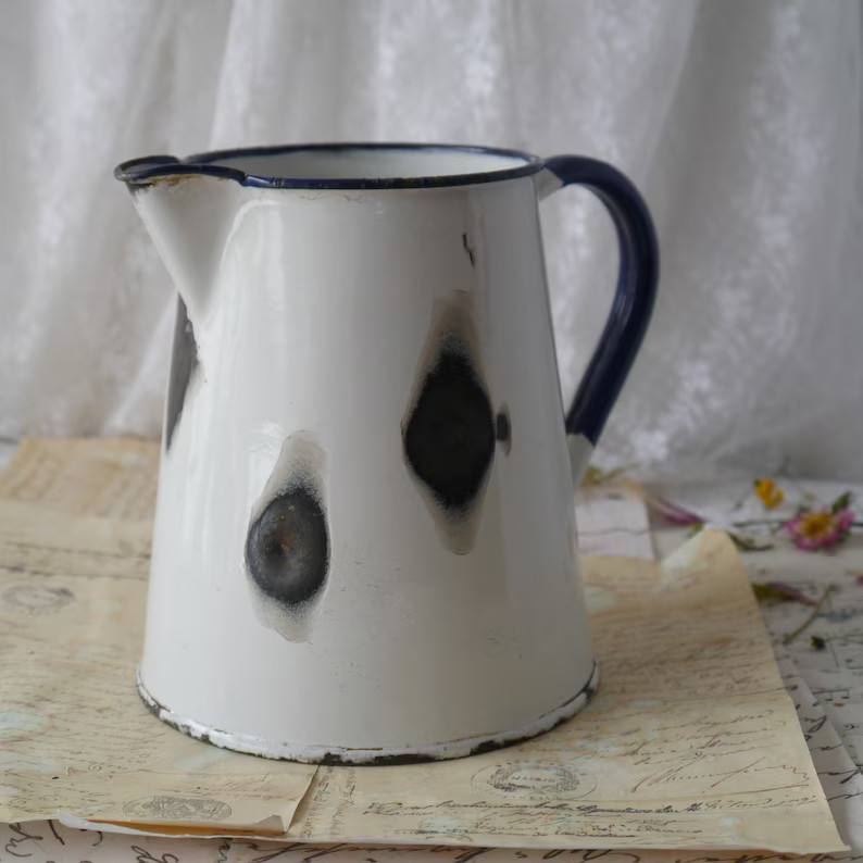 Vintage White Enamel Jug Blue Rim and Handle | Etsy Canada | Etsy (CAD)