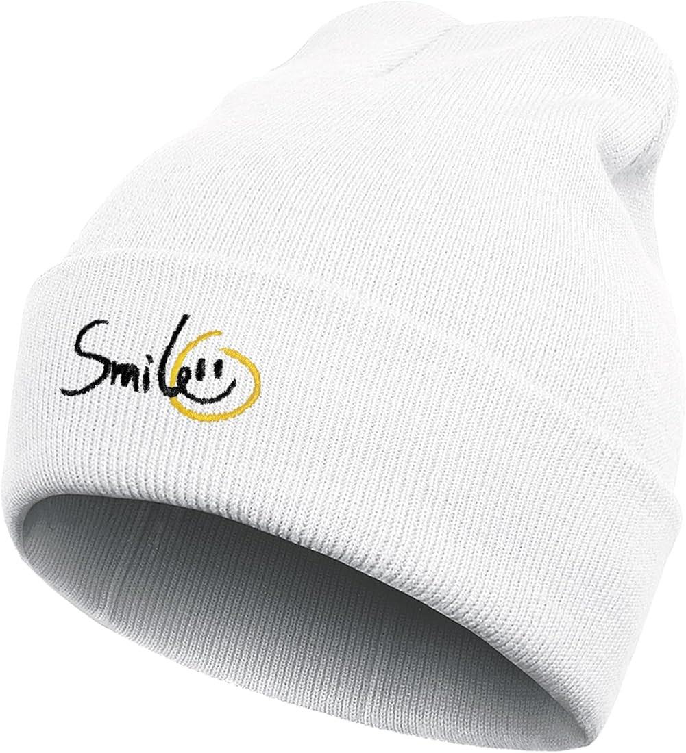 Black Graphic Beanie Hat for Men Women Winter Knit Cuffed Embroidery Skull Cap | Amazon (US)