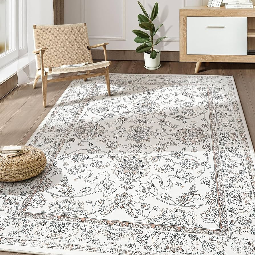 Area Rug Living Room Rugs - 8x10 Large Machine Washable Soft Farmhouse Boho Moroccan Floral Thin ... | Amazon (US)