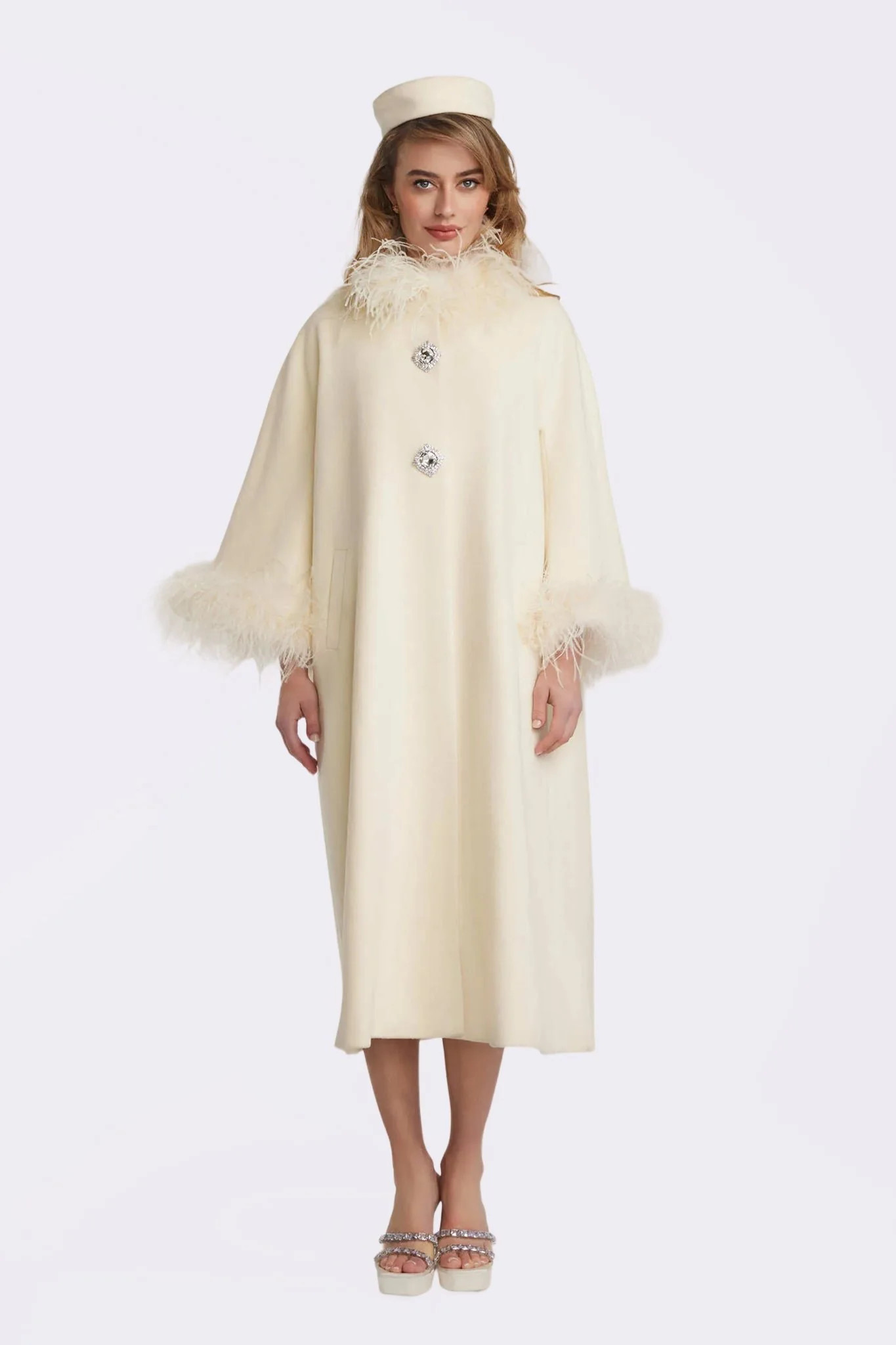 Nina Feather Coat (White) (Final Sale) | Nana Jacqueline