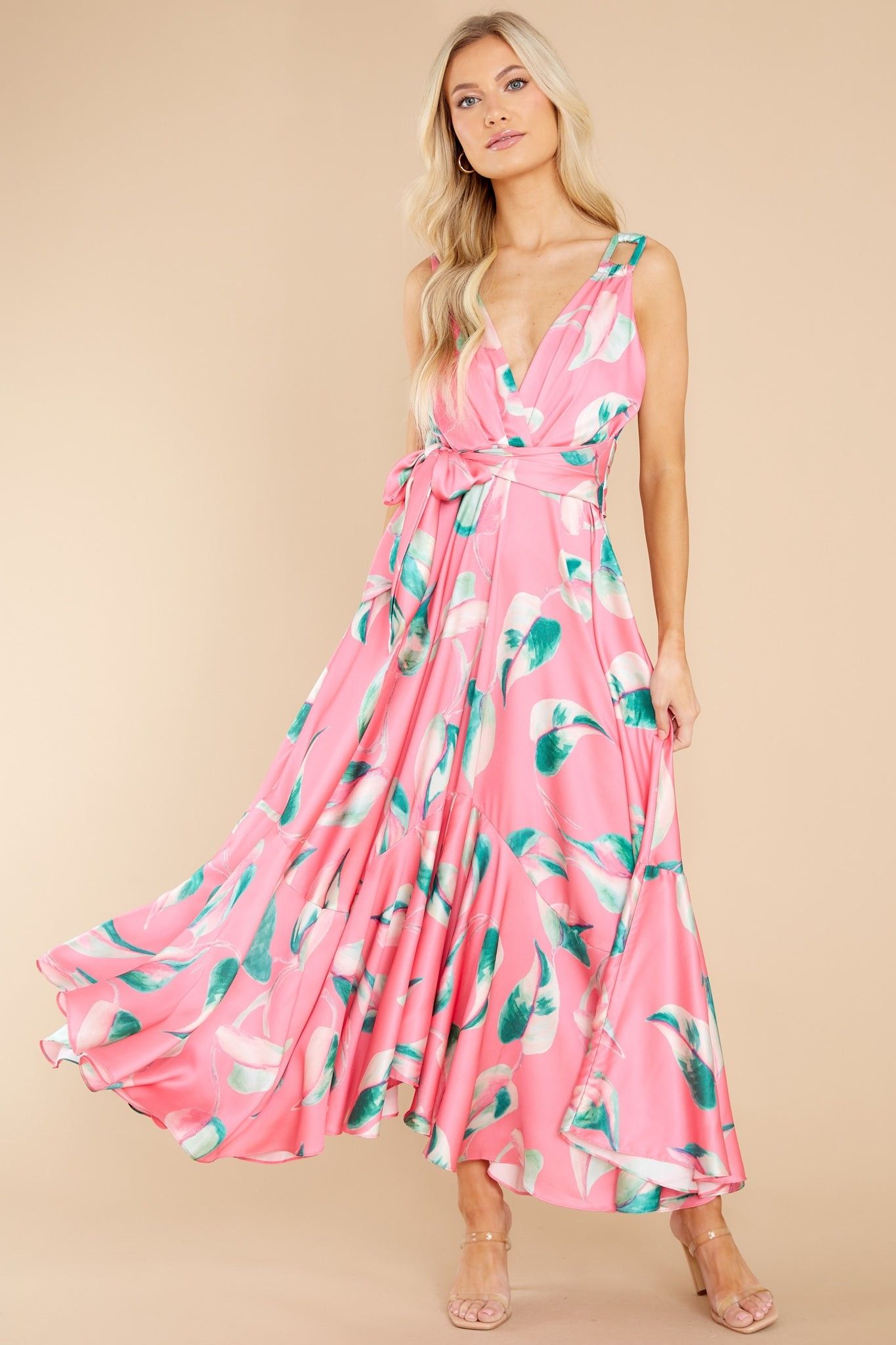 Call Me Sassy Pink Leaf Print Maxi Dress- Vacation Dress | Red Dress 