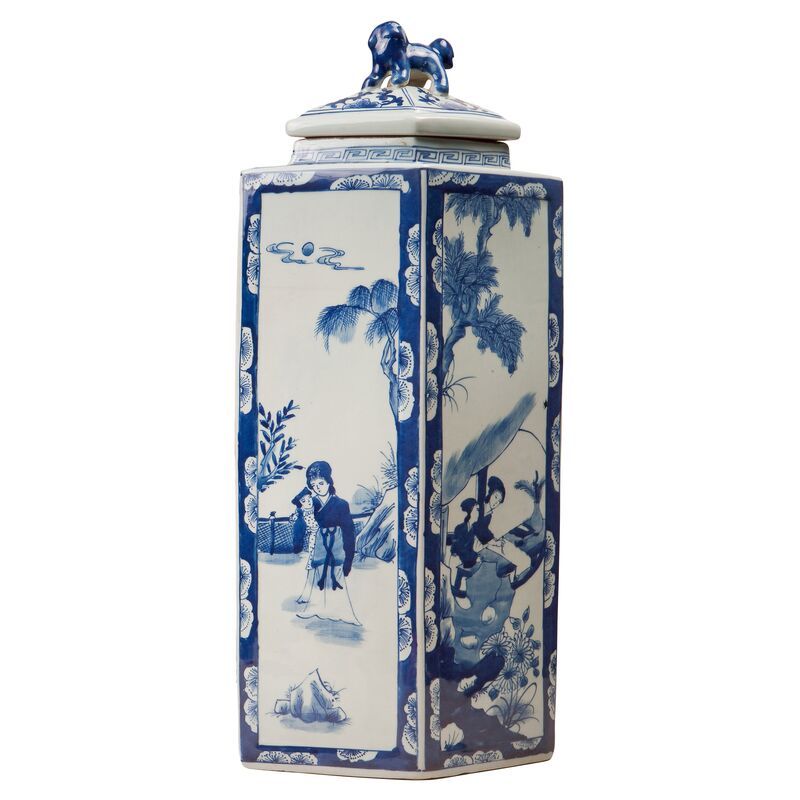 21" Chinoiserie Lidded Jar, Blue/White | One Kings Lane