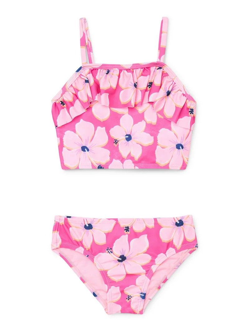 Wonder Nation Baby and Toddler Girls Ruffle Tankini Swim Set, 2-Piece, Sizes 12M-5T | Walmart (US)