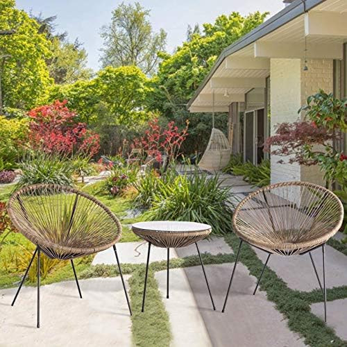 Aoxun 3-Piece Outdoor Acapulco All-Weather Patio Conversation Bistro Set w/Plastic Rope, Glass To... | Amazon (US)
