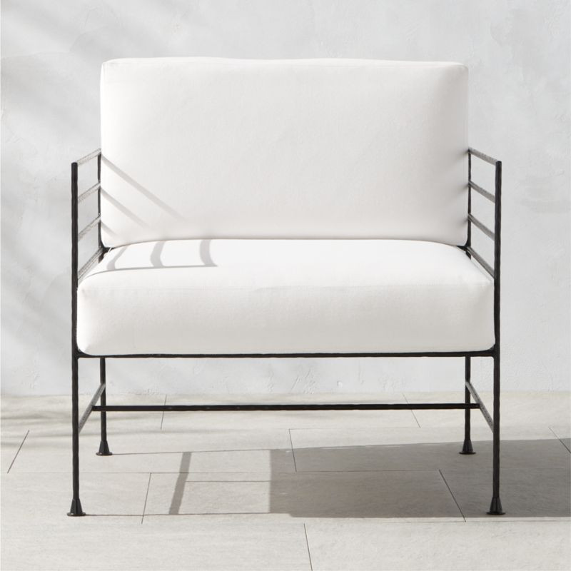 Marteau Modern Black Iron Outdoor Lounge Chair with White Sunbrella Cushions | CB2 | CB2