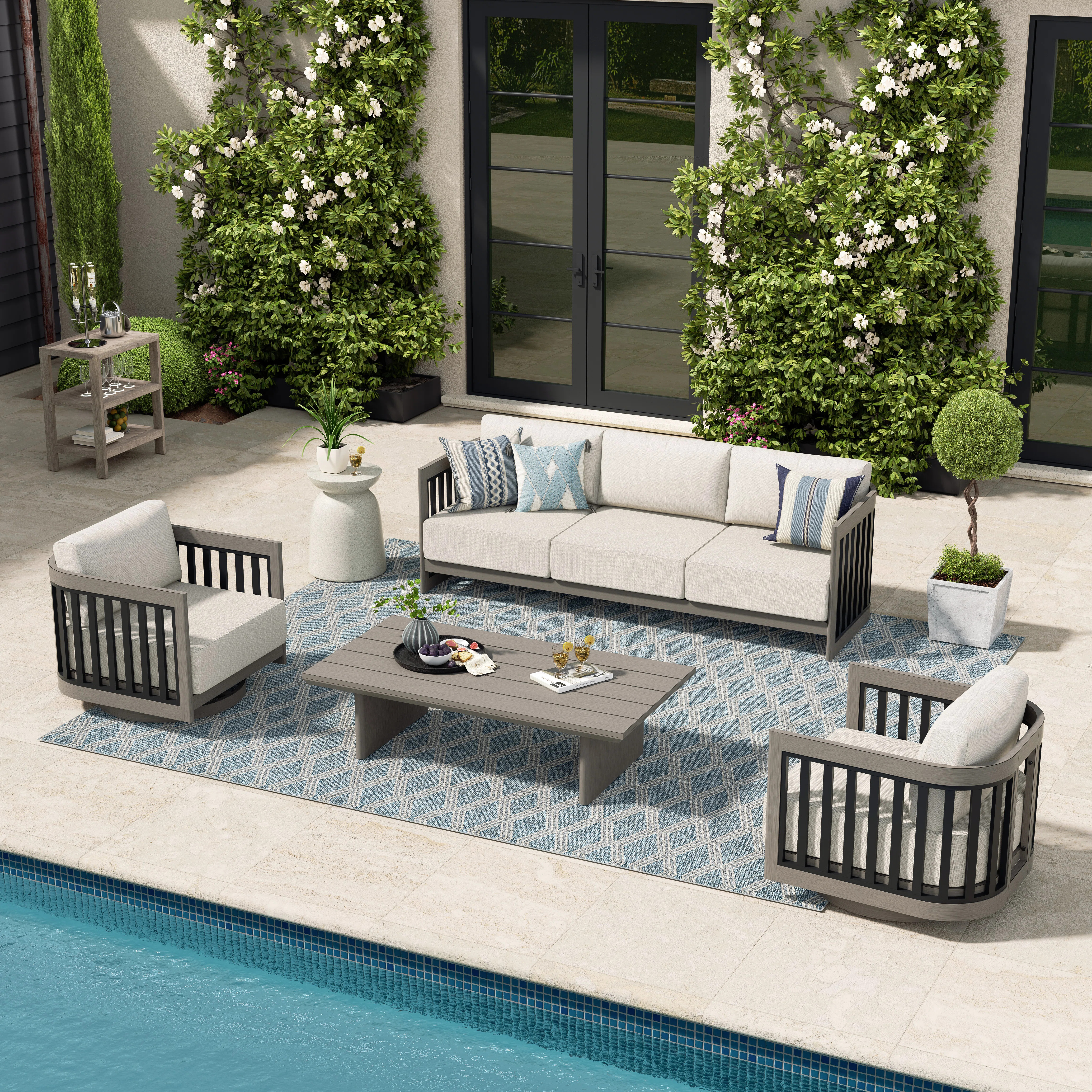 Sereno Patio 5 Person Aluminum Swivel Conversation Set With Cushions | Wayfair North America