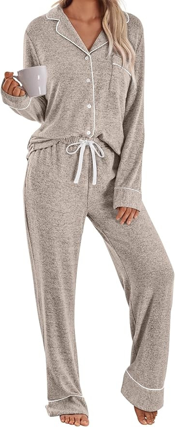 LILLUSORY Women's Long Sleeve Cotton Pajama Sets Lounge Sleepwear 2026 Fall | Soft Button-Down To... | Amazon (US)
