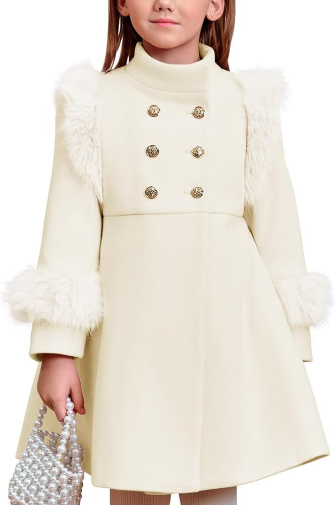 Haloumoning Toddler Girls Faux Fur Dress Coat Kids Winter Warm Jacket Long Sleeve Button Wool Coa... | Amazon (US)