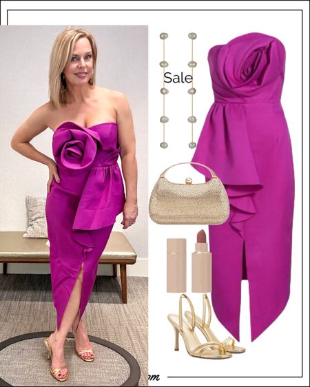 Now this is FUN! This dress made me feel so glamorous. Rosettes on everything are a big trend right now and this color is STUNNING! No way you won’t be complemented the night you wear this one. I sized up to accommodate my hips, FYI! 

#LTKparties #LTKover40 #LTKwedding